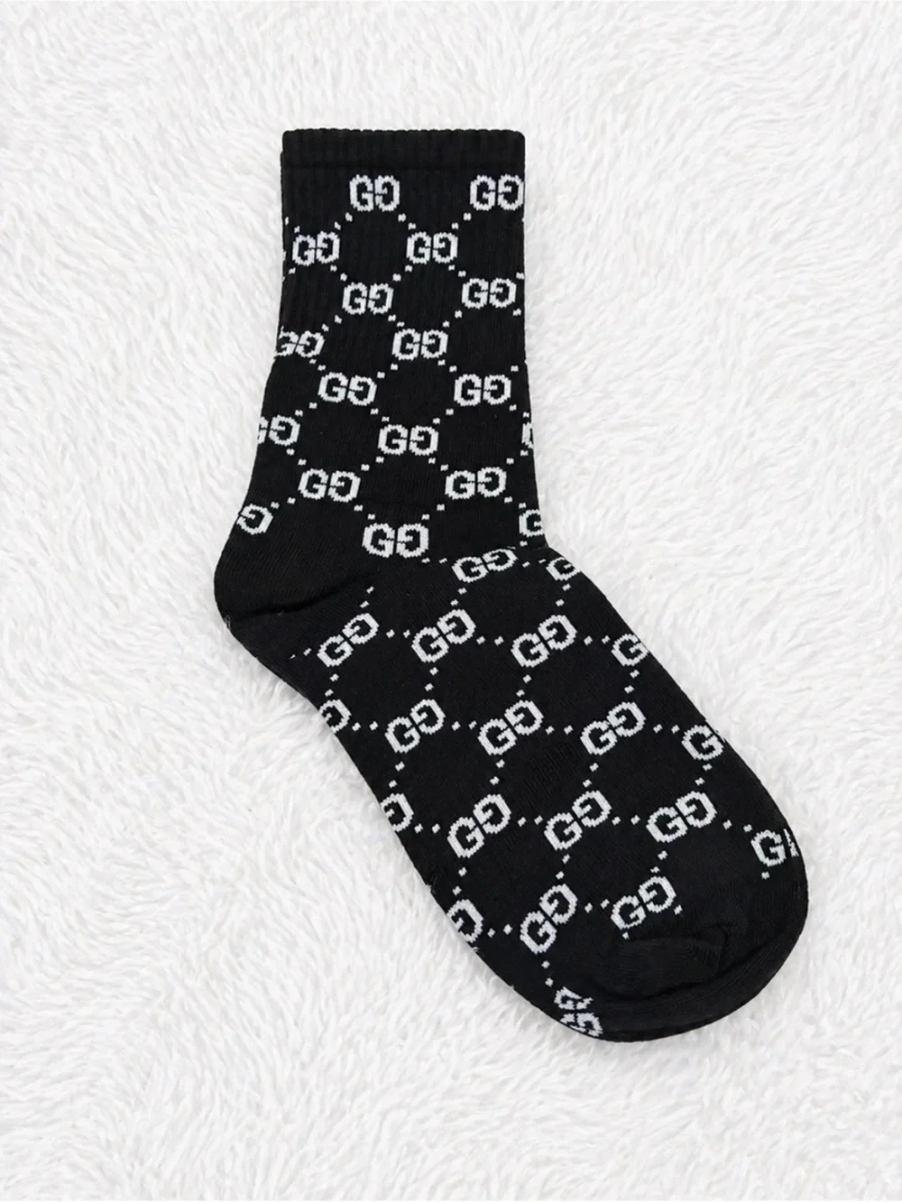 Gucci Black GG Logo Crew Socks with White Monogram